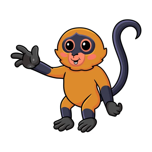 Vector Illustration Cute Spider Monkey Cartoon Waving Hand — Stock Vector