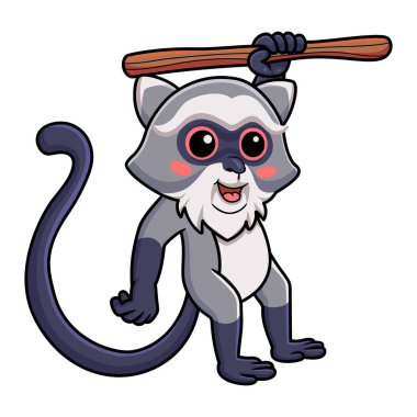 Ağaçta asılı şirin samango maymun çizgi filminin vektör çizimi