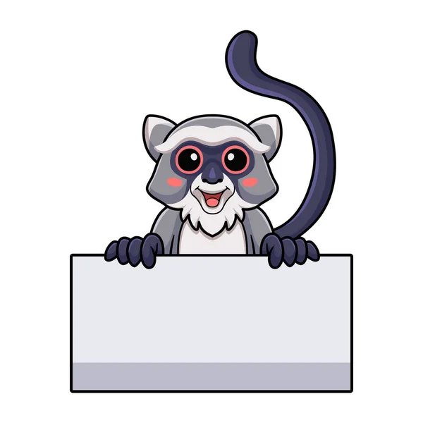 Vector Illustration Cute Samango Monkey Cartoon Blank Sign — Stock Vector