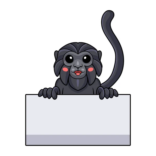 Εικονογράφηση Διάνυσμα Του Πιθήκου Μαϊμού Χαριτωμένο Goeldi Κρατώντας Κενό Σημάδι — Διανυσματικό Αρχείο