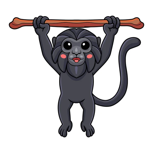 Vector Illustration Cute Goeldi Monkey Cartoon Hanging Tree — Stock Vector