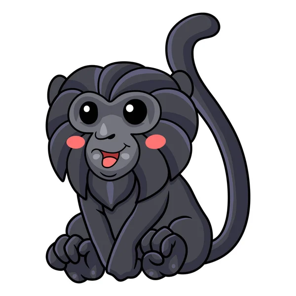 Vector Illustration Cute Goeldi Monkey Cartoon Sitting — Stock Vector