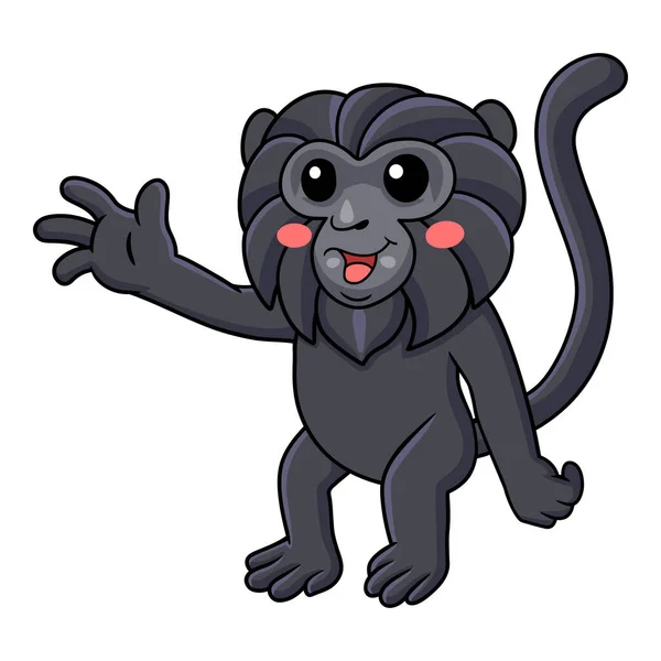 Vector Illustration Cute Goeldi Monkey Cartoon Waving Hand — Vetor de Stock