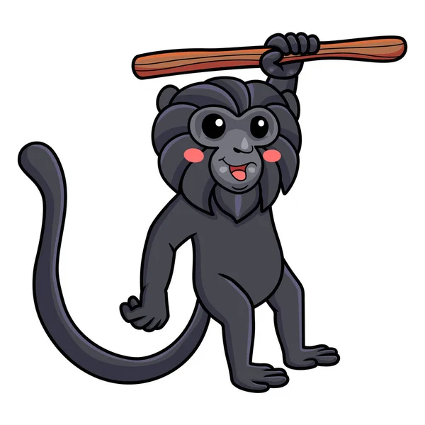 Vector Illustration Cute Goeldi Monkey Cartoon Hanging Tree — Stock Vector