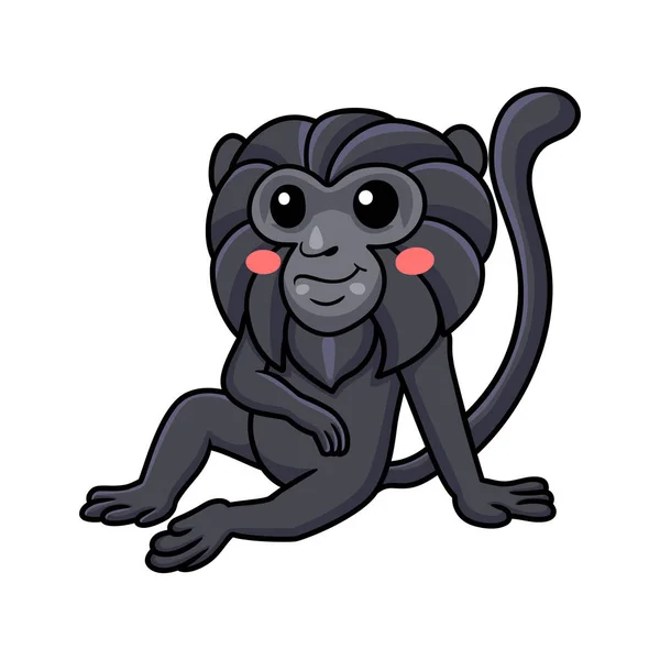 Vector Illustration Cute Goeldi Monkey Cartoon Sitting — Stock Vector