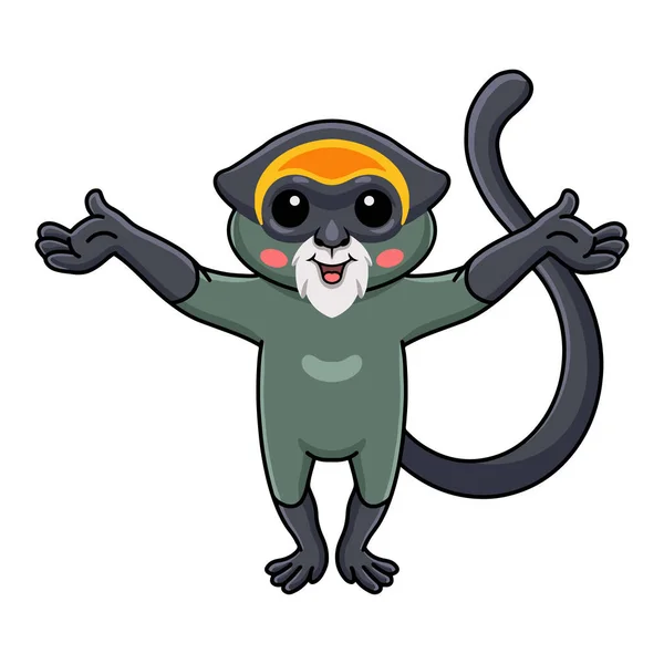 Vector Illustration Cute Brazza Monkey Cartoon Raising Hands — Wektor stockowy