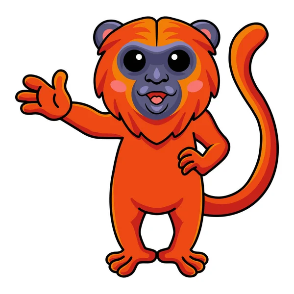 Vector Illustration Cute Red Howler Monkey Cartoon Waving Hand — Archivo Imágenes Vectoriales