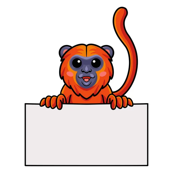 Wektor Ilustracja Cute Czerwony Wycie Małpa Kreskówka Gospodarstwa Pusty Znak — Wektor stockowy