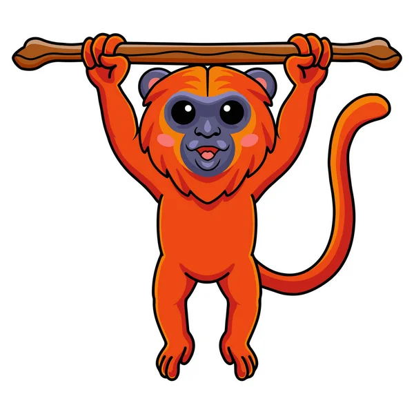 Illustrazione Vettoriale Carino Rosso Urlatrice Scimmia Cartone Animato Appeso Sull — Vettoriale Stock