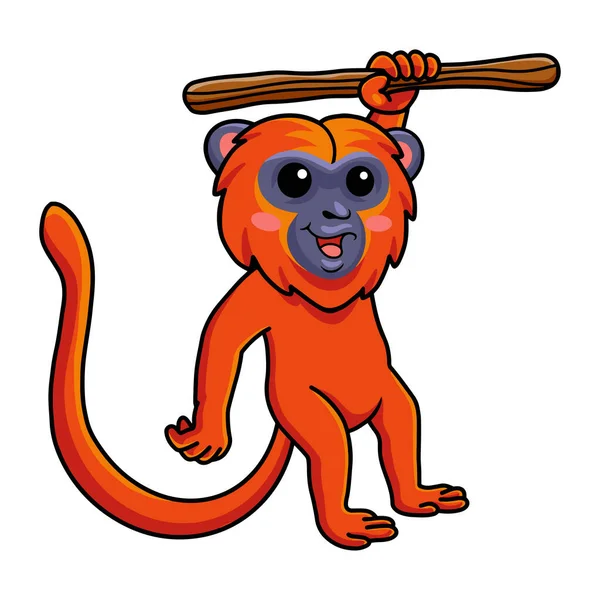 Vector Illustration Cute Red Howler Monkey Cartoon Hanging Tree — Vector de stock