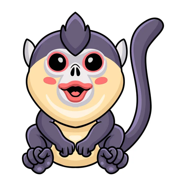 Vector Illustration Cute Little Snub Nosed Monkey Cartoon Sitting — Stock Vector