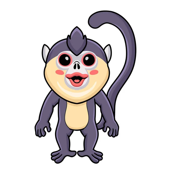 Vector Illustration Cute Little Snub Nosed Monkey Cartoon Standing — Stok Vektör