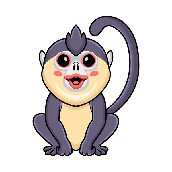 Vector Illustration Cute Little Snub Nosed Monkey Cartoon Sitting - Stok Vektor