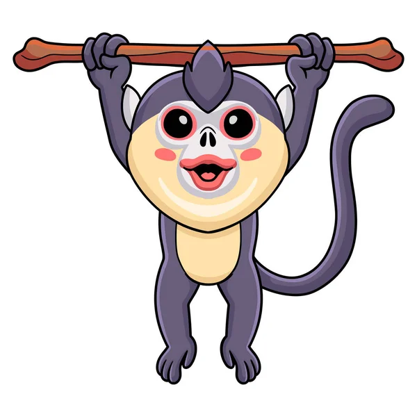 Vector Illustration Cute Little Snub Nosed Monkey Cartoon Hanging Tree — Vetor de Stock