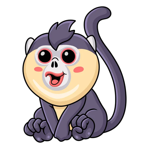 Vector Illustration Cute Little Snub Nosed Monkey Cartoon Sitting — 图库矢量图片