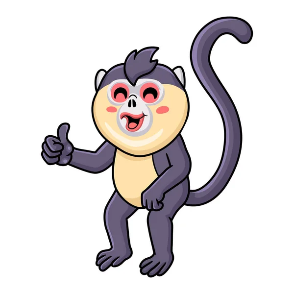 Vector Illustration Cute Little Snub Nosed Monkey Cartoon Giving Thumb — Stockvektor