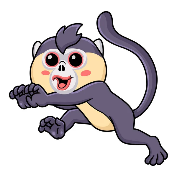 Vector Illustration Cute Little Snub Nosed Monkey Cartoon Running — Vector de stock