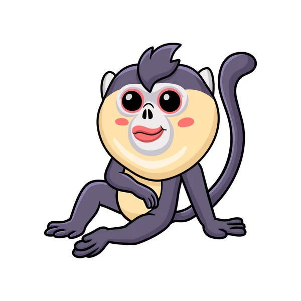 Vector Illustration Cute Little Snub Nosed Monkey Cartoon Sitting — Stockvektor