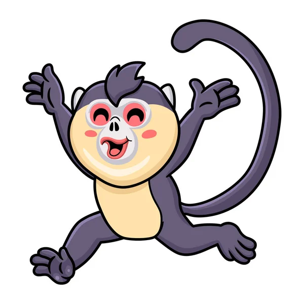 Vector Illustration Cute Little Snub Nosed Monkey Cartoon Walking —  Vetores de Stock