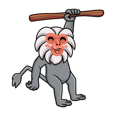 Ağaçta asılı şirin küçük hamadryad maymun çizgi filminin vektör çizimi