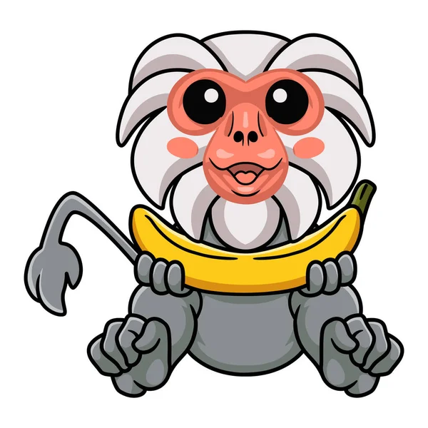 Vector Illustration Cute Little Hamadryad Monkey Cartoon Holding Banana — 图库矢量图片