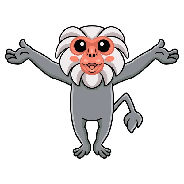 Ilustração Vetorial Bonito Pequeno Hamadryad Macaco Desenhos Animados Levantando Mãos — Vetor de Stock