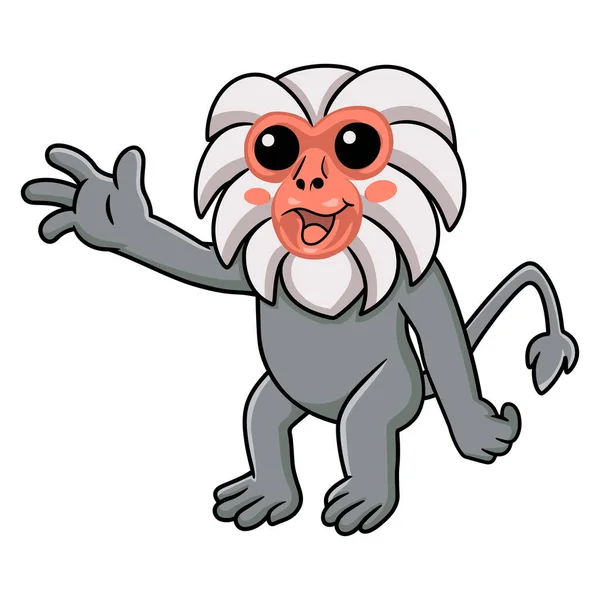 Vector Illustration Cute Little Hamadryad Monkey Cartoon Waving Hand — 스톡 벡터