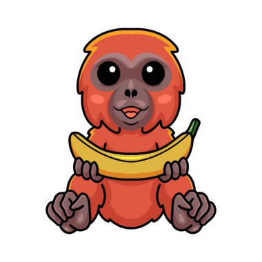 Elinde muz tutan şirin orangutan çizgi filminin vektör çizimi