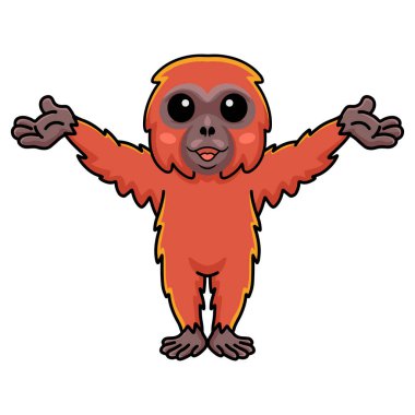 Küçük şirin orangutan çizgi filminin vektör illüstrasyonu el kaldırıyor.