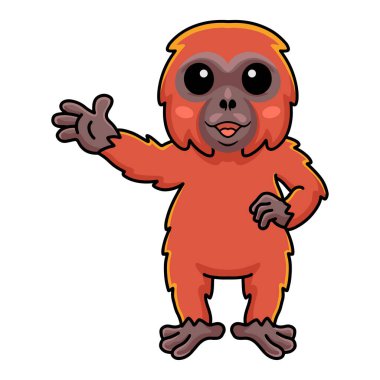Küçük şirin orangutan el sallayan çizgi filminin vektör çizimi