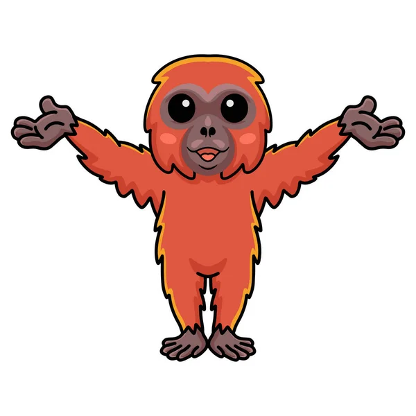 Vector Illustration Cute Little Orangutan Cartoon Raising Hands — Stock vektor