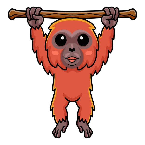 Vector Illustration Cute Little Orangutan Cartoon Hanging Tree — Vettoriale Stock