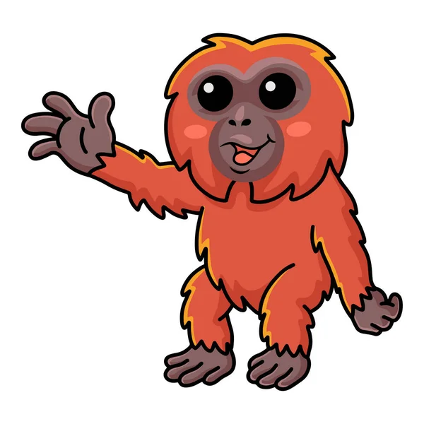 Ilustração Vetorial Bonito Pouco Orangotango Desenho Animado Acenando Mão — Vetor de Stock