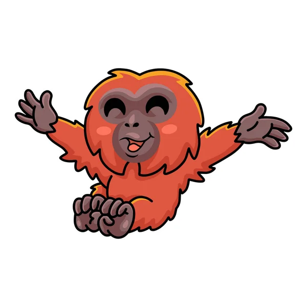 Vector Illustration Cute Little Orangutan Cartoon Posing — Stok Vektör