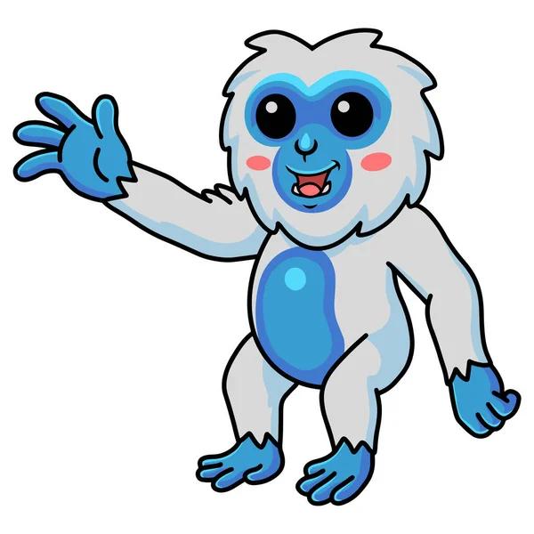 Ilustración Vectorial Linda Pequeña Yeti Dibujos Animados Agitando Mano — Vector de stock