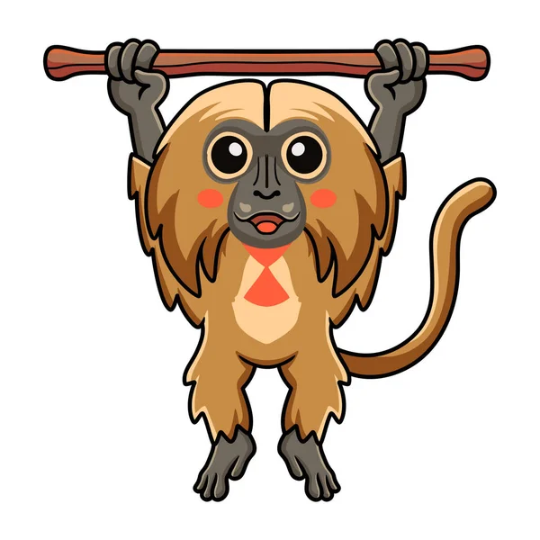 Vector Illustration Cute Little Gelada Monkey Cartoon Hanging Tree — Stock vektor