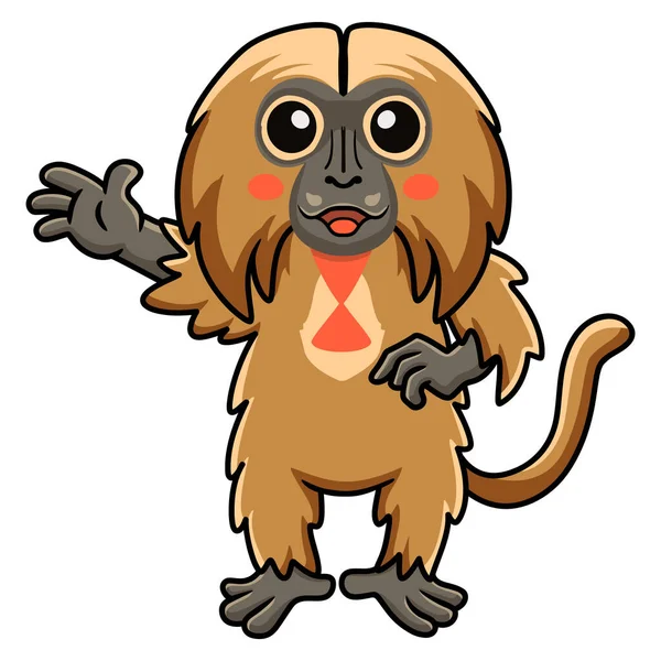 Vector Illustration Cute Little Gelada Monkey Cartoon Waving Hand — Vector de stock