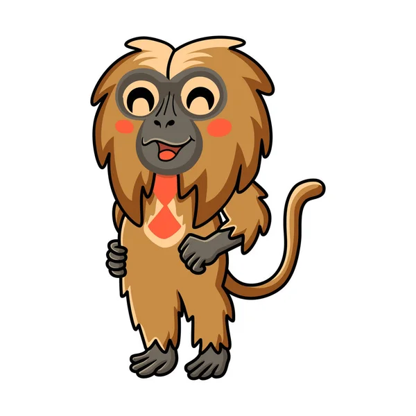 Vector Illustration Cute Little Gelada Monkey Cartoon Standing — Vettoriale Stock