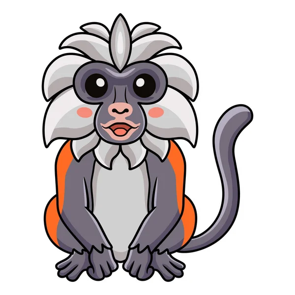 Vector Illustration Cute Zanzibar Red Colobus Monkey Cartoon Sitting — Stock Vector