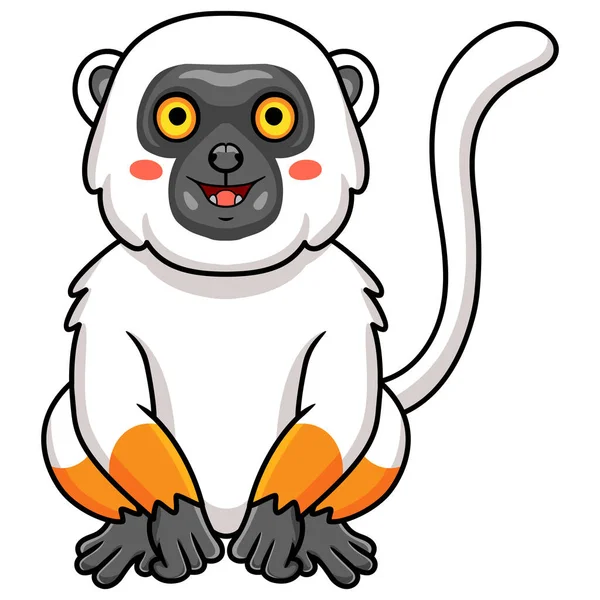 Vector Illustration Cute Sifaka Lemur Monkey Cartoon Sitting — Διανυσματικό Αρχείο