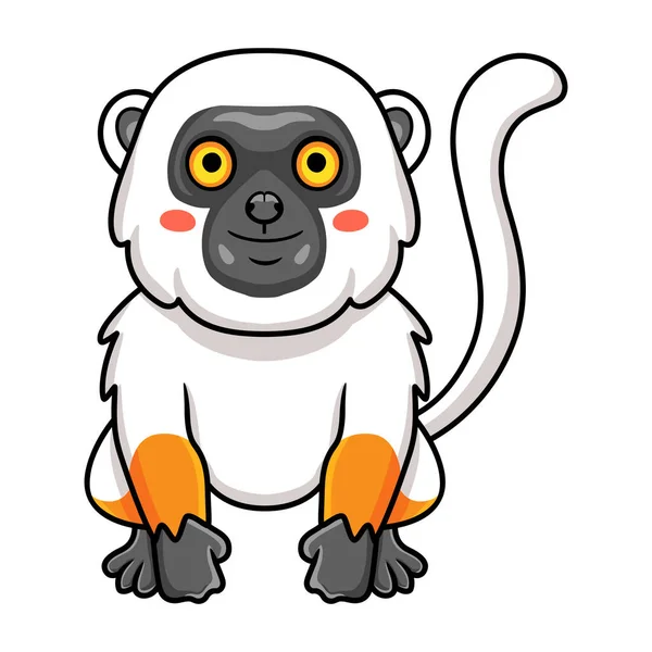 Ilustração Vetorial Bonito Sifaka Lemur Macaco Desenho Animado Sentado — Vetor de Stock