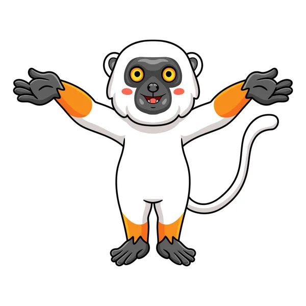 Vector Illustration Cute Sifaka Lemur Monkey Cartoon Raising Hands — Wektor stockowy