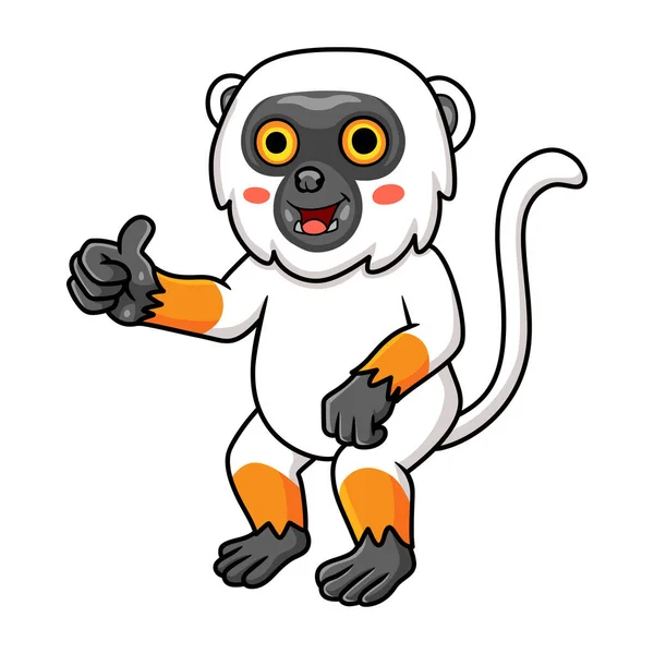 Vector Illustration Cute Sifaka Lemur Monkey Cartoon Giving Thumb — Stock vektor