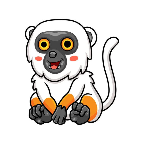 Wektor Ilustracja Cute Sifaka Lemur Małpa Kreskówka Siedzi — Wektor stockowy