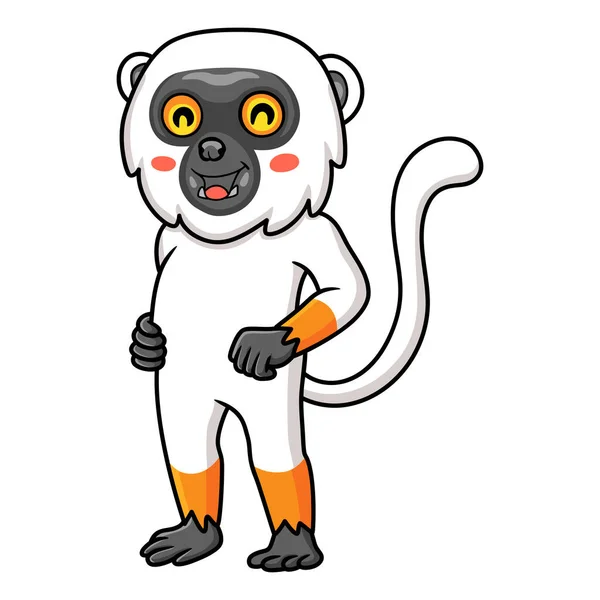 Vector Illustration Cute Sifaka Lemur Monkey Cartoon Standing — Wektor stockowy