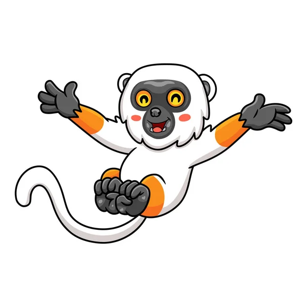 Vector Illustration Cute Sifaka Lemur Monkey Cartoon Jumping — Wektor stockowy