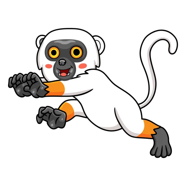 Vector Illustration Cute Sifaka Lemur Monkey Cartoon Walking — 图库矢量图片