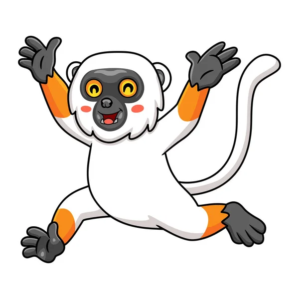 Vector Illustration Cute Sifaka Lemur Monkey Cartoon Running — Wektor stockowy