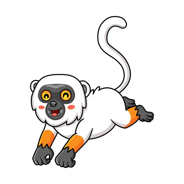 Vector Illustration Cute Sifaka Lemur Monkey Cartoon Jumping — Vettoriale Stock