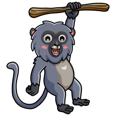 Ağaçta asılı sevimli esmer yaprak maymun çizgi filminin vektör çizimi